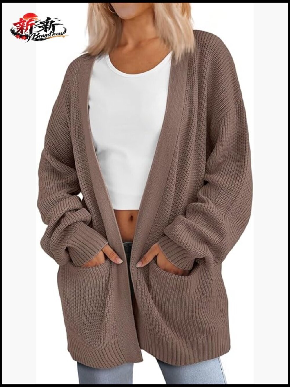 Oversized Soft Knit Cardigan Sweater with Pockets Two Pockets
